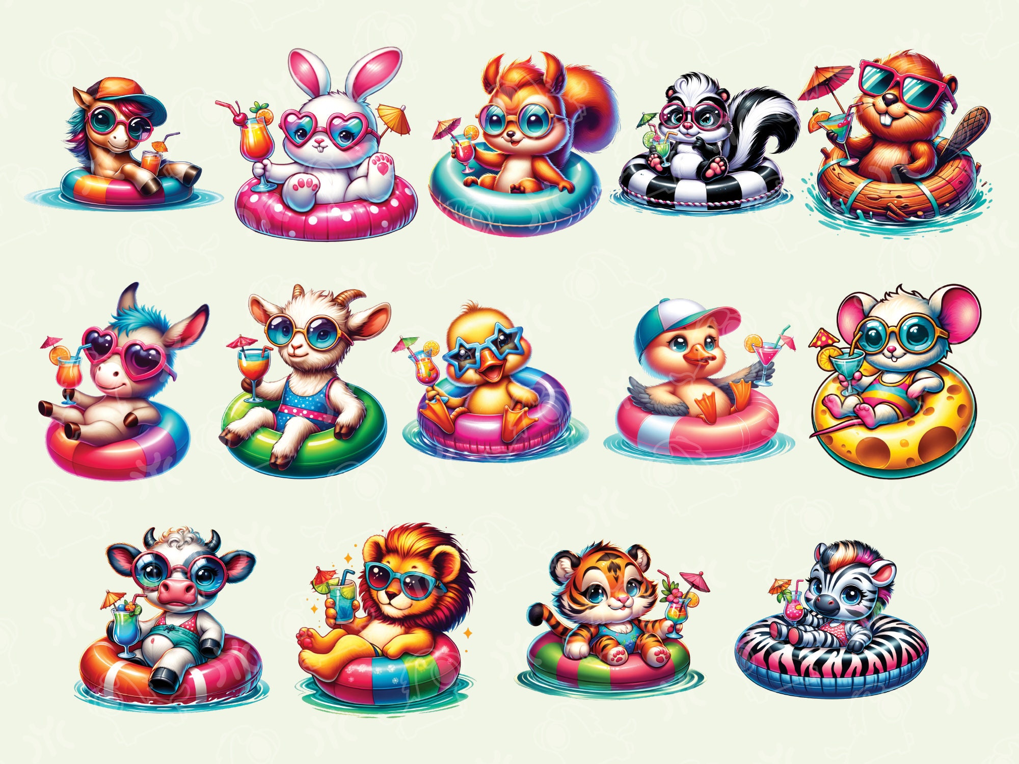 Floating Animals Clipart Bundle, Animals Clipart, Summer PNG, Beach ...