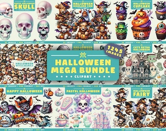 Halloween Clipart Mega Bundle, 1245 PNGs, High-Resolution, Autumn, Fall, Spooky Art for Scrapbooking, Invitations, Crafts, Digital Download