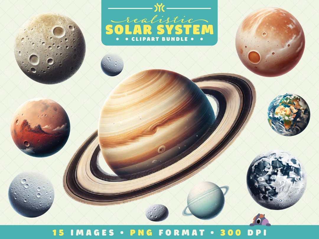 Realistic Solar System Clipart, 15 PNG Files, High-resolution, Space ...