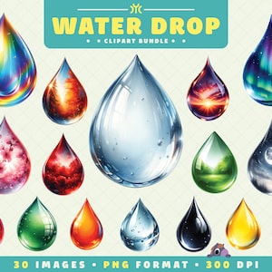 Water Drop Clipart, Nature Clipart, Water Droplet PNG, High-Resolution, Scrapbooking, Invitations, Crafts, Instant Download
