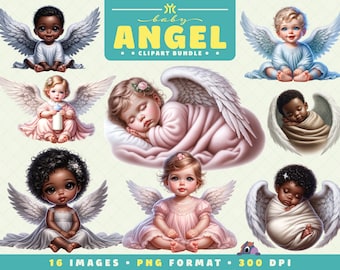 Cute Baby Angel Clipart, Watercolor Angel Clipart, Angel Wings PNG, AngelicPNG, Nursery Decor