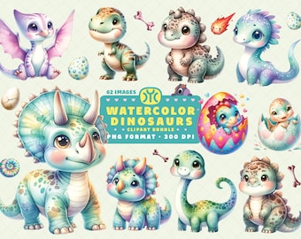 Akwarela słodkie dinozaury Clipart, Dziecięcy Clipart, Dino Dziewczyny Clipart, Baby Shower, Dino PNG, Dino Clipart, Wystrój Dziecięcy