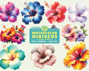 Watercolor Hibiscus Flower Clipart, Hibiscus Clip Art, Hawaiian Flower Png, Tropical Clipart, Hibiscus Flower PNG, Tropical Flower PNG