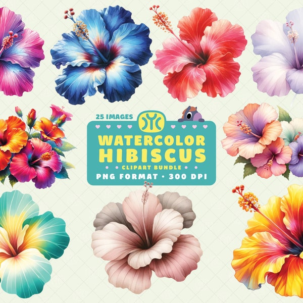 Watercolor Hibiscus Flower Clipart, Hibiscus Clip Art, Hawaiian Flower Png, Tropical Clipart, Hibiscus Flower PNG, Tropical Flower PNG