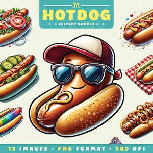 Hotdog Clipart, Digital PNG Files, High-Resolution, Sausage PNG, Food Art for Scrapbooking, Invitations, Crafts, Digital Download