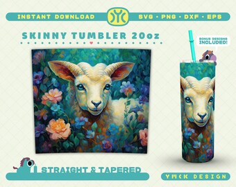 Sheep And Roses 20oz Skinny Tumbler Sublimation Design | Sheep Sublimation | Sheep PNG | 3D Sublimation | Tumbler PNG | Tumbler Wrap