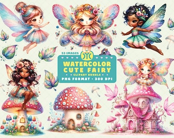 Clipart akwarelowy wróżki, Clipart wróżek, Clipart ogrodu wróżek, Clipart grzybów, Clipart bajki, Clipart wróżek PNG, Wystrój pokoju dziecięcego PNG
