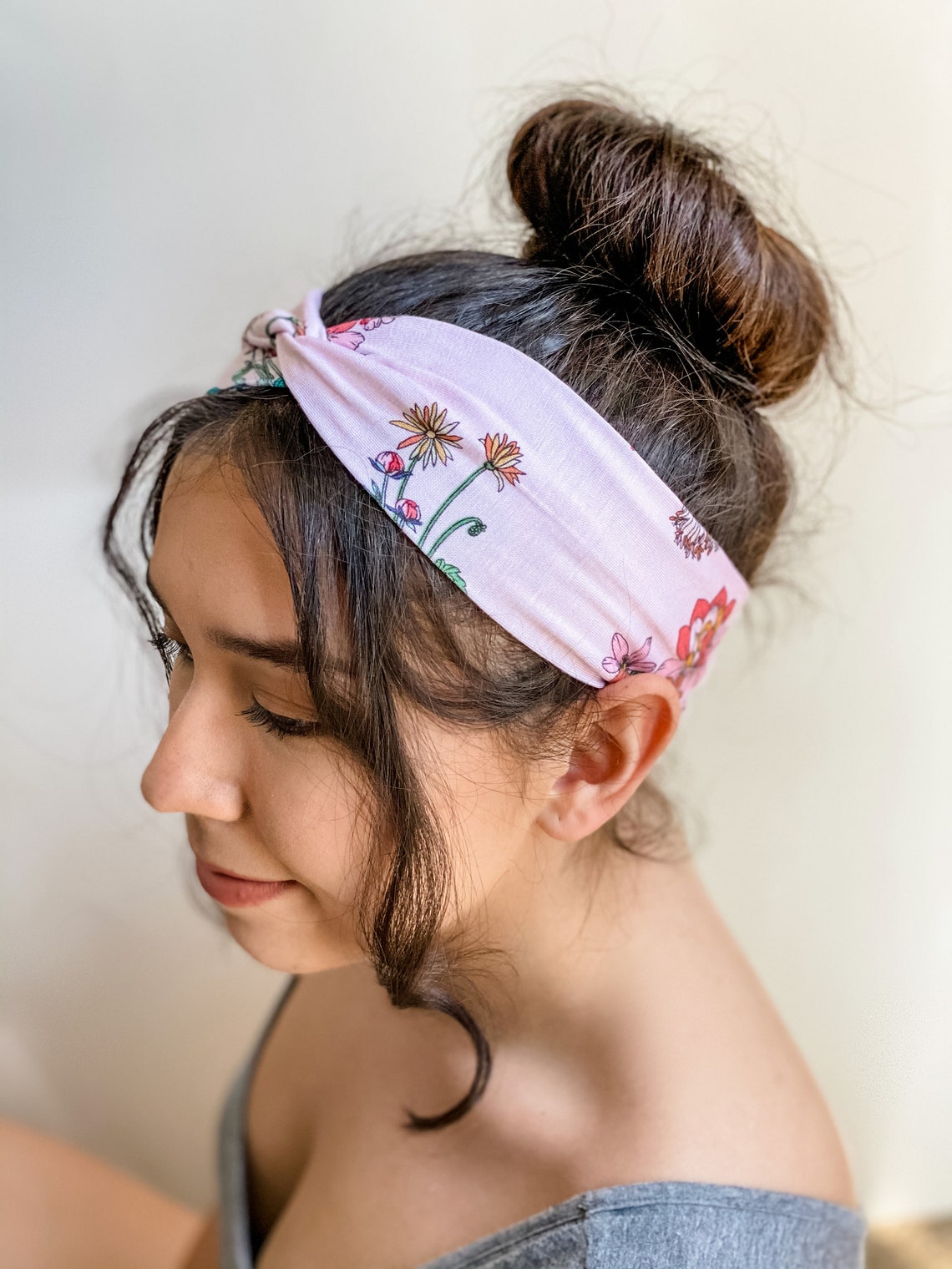 Pink Floral Single Knot Headband Nurse Headband Yoga Etsy