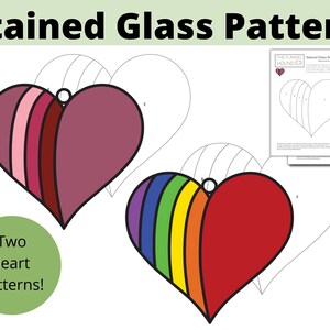 Rainbow Heart Stained Glass Pattern, Digital Download PDF, Multiple Patterns, stained glass template instant download, Valentine Ornament