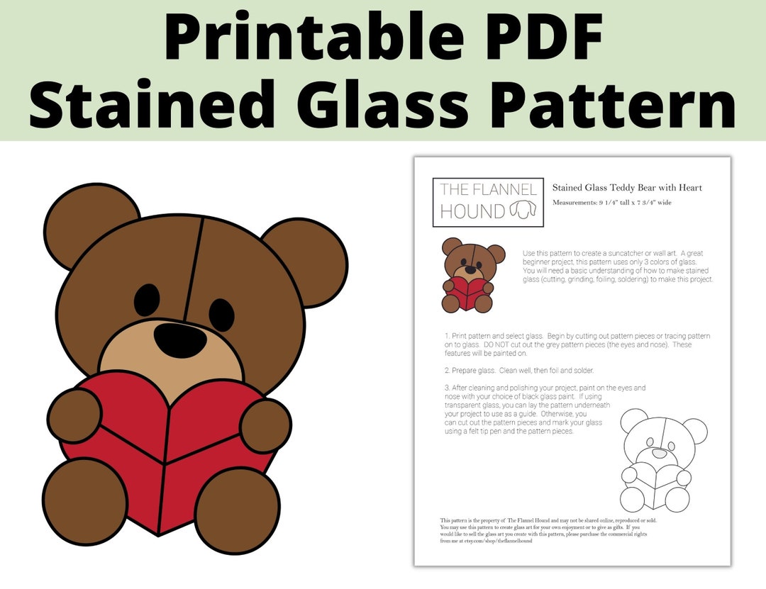 Beginner Stained Glass Pattern Teddy Bear With Heart for Valentines Day, Easy Stained Glass Bear Suncatcher - Etsy beginner-stained-glass-pattern-teddy-bear-with-heart-for-valentines-day-easy-stained-glass-bear-suncatcher-etsy