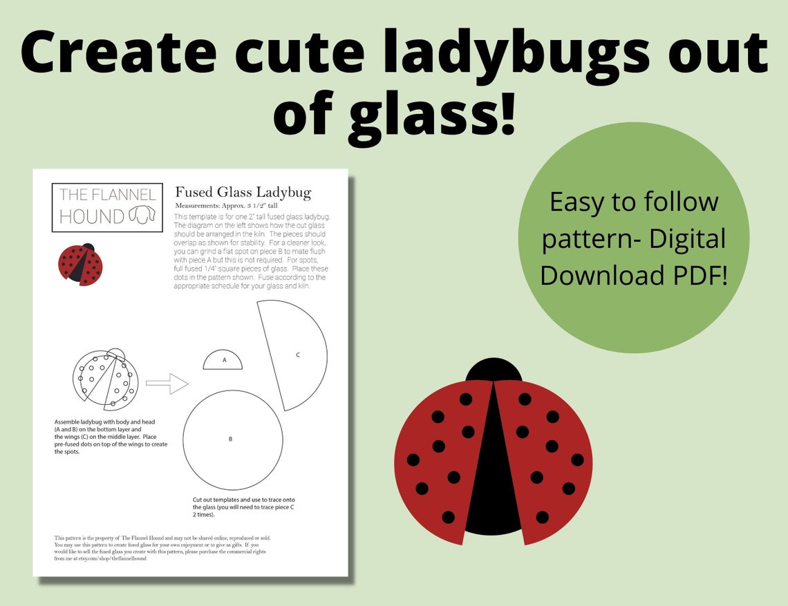 Fused Glass Ladybug Pattern Printable PDF Instant Download, Glass ...