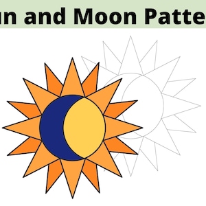 Sun and Moon Stained Glass Pattern, Digital Download PDF, Stained glass template instant download, suncatcher project, intermediate level