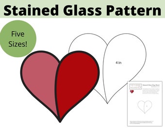 Stained Glass "Hug Heart" Pattern, Digital Download PDF, multiple size options, stained glass template heart instant download, beginner