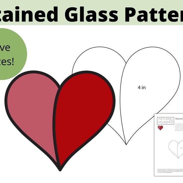Stained Glass "Hug Heart" Pattern, Digital Download PDF, multiple size options, stained glass template heart instant download, beginner