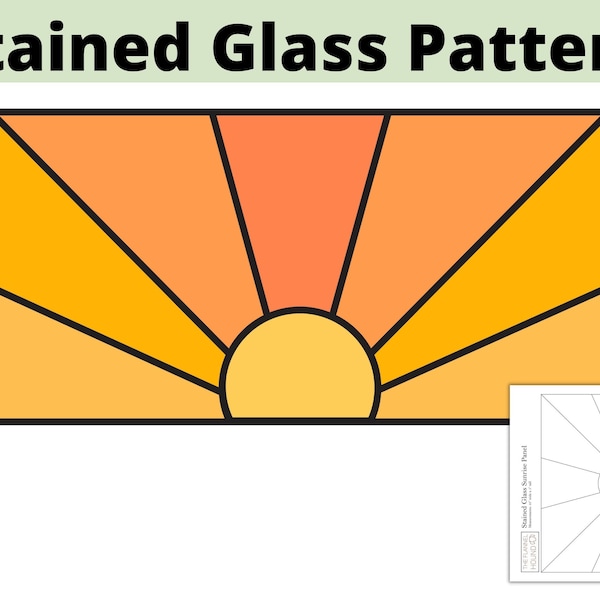 Sunrise Panel Stained Glass Pattern for Instant Download, PDF, easy stained glass template, diy suncatcher, glass wall art, sunburst pattern