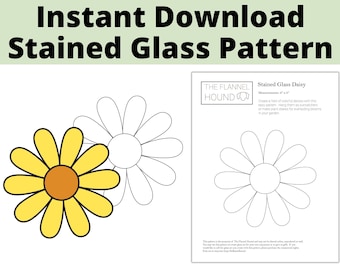 Easy Stained Glass Daisy Pattern, Easy beginner stained glass pattern, Daisy pattern with instant download