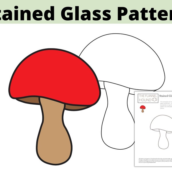 Mushroom Stained Glass Pattern, Digital Download PDF, PNG, JPG, Stained Glass Template, instant download, fairy mushroom, diy ornament