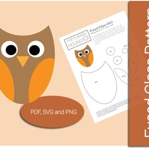 Whimsical Owl Fused Glass Pattern, Digital Download PDF Template for fused glass, suncatcher or ornament, beginner fused glass project