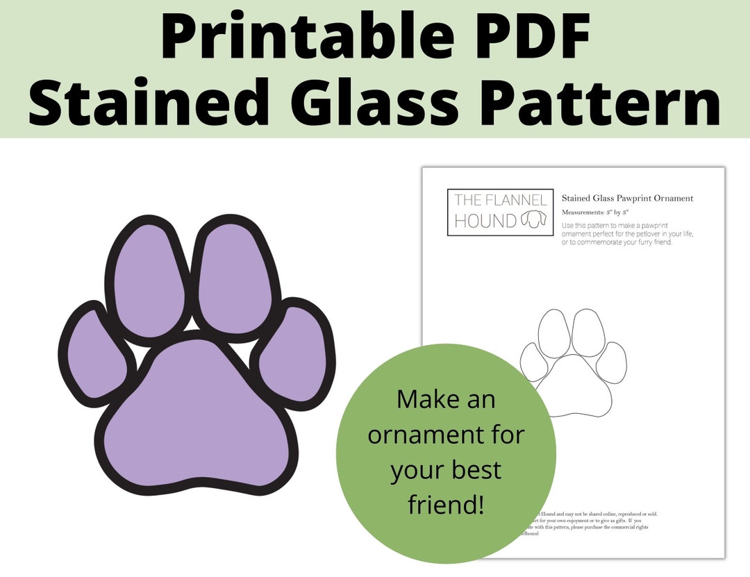 Paw Print Stained Glass Pattern for Instant Download, Paw Print