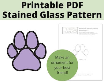 Paw Print Stained Glass Pattern for Instant Download, Paw print ornament or suncatcher PDF, Beginner Stained Glass template for Easy project