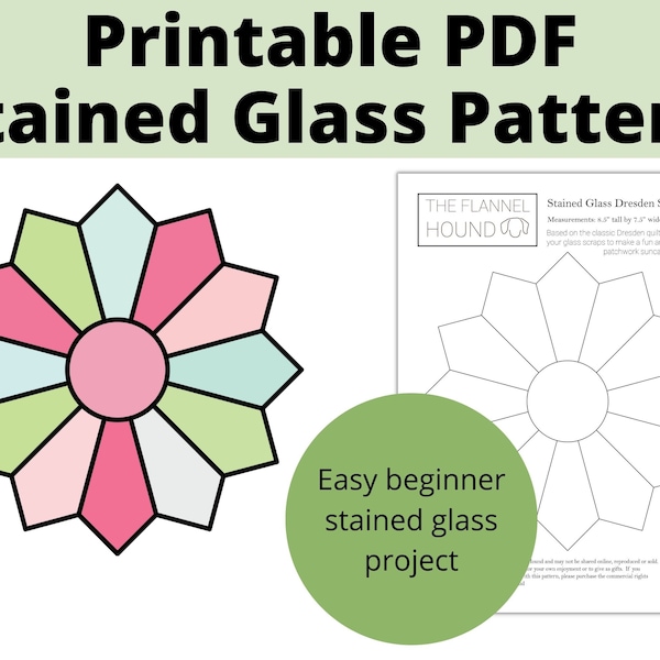 Dresden Quilt Inspired Stained Glass Suncatcher Pattern, Instant Download PDF Template for Beginner Stained Glass Project