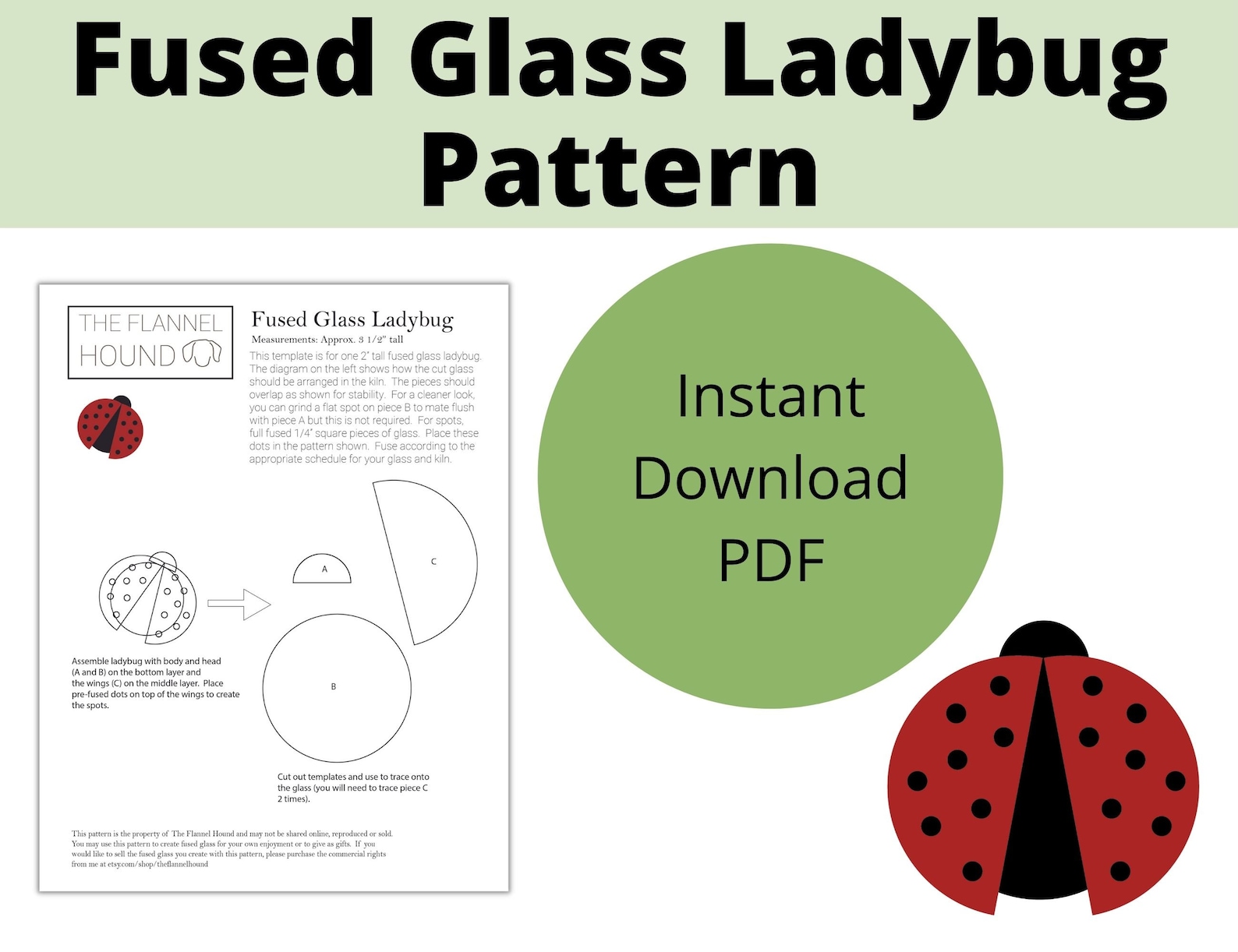 Fused Glass Ladybug Pattern Printable PDF Instant Download, Glass ...