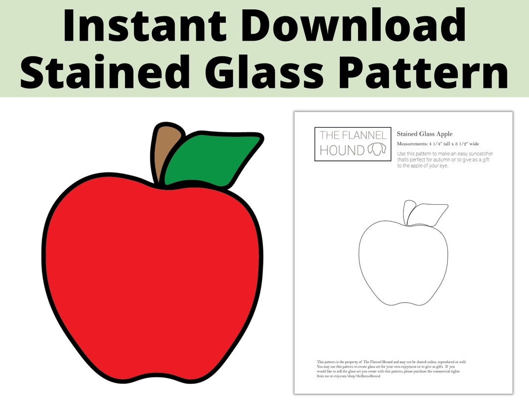 Instant Download Stained Glass Apple Pattern, Easy Beginner Stained