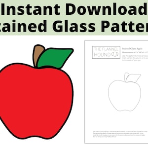 Instant download stained glass apple pattern, easy beginner stained glass pattern for PDF download, quick autumn suncatcher, teacher gift