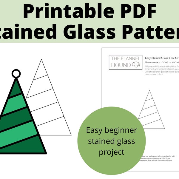 Easy Christmas Tree Ornament Stained Glass Pattern, Digital Download PDF, Beginner Stained Glass Template, Instant Download