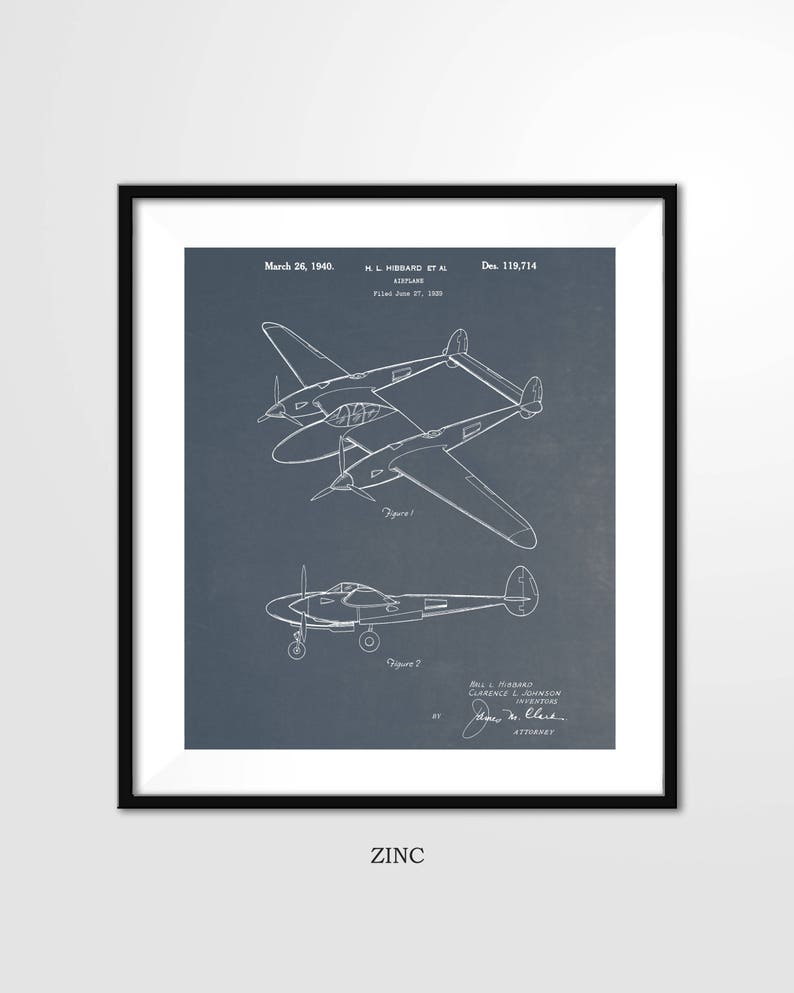 Lockheed - 1940 P-38 Patent Poster - Aviation Art Print, Vintage ...