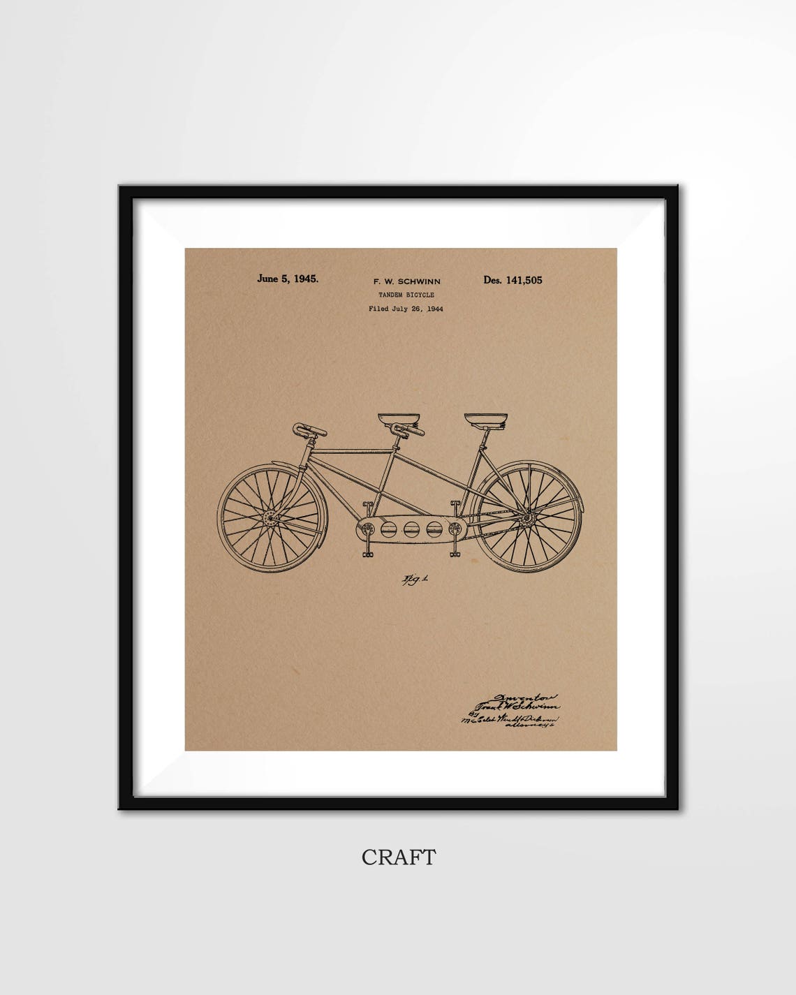 BICYCLE Patent Poster 1945 Schwinn Tandem Bicycle Patent Etsy