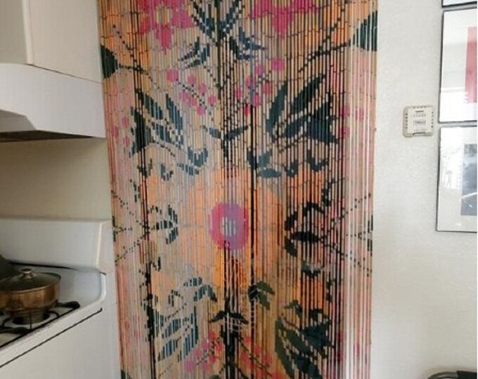 Floral Beaded Curtain / Room Dividers / Beaded Door Curtain / Bamboo
