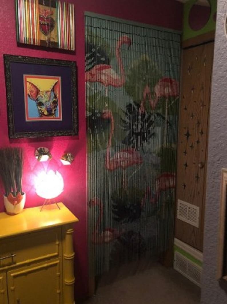 Flamingos Doorway curtains, Painted bamboo beaded curtains, Doors Bead,Beaded Door Curtain, Bamboo Door Curtain, Bamboo Curtain Doorway 