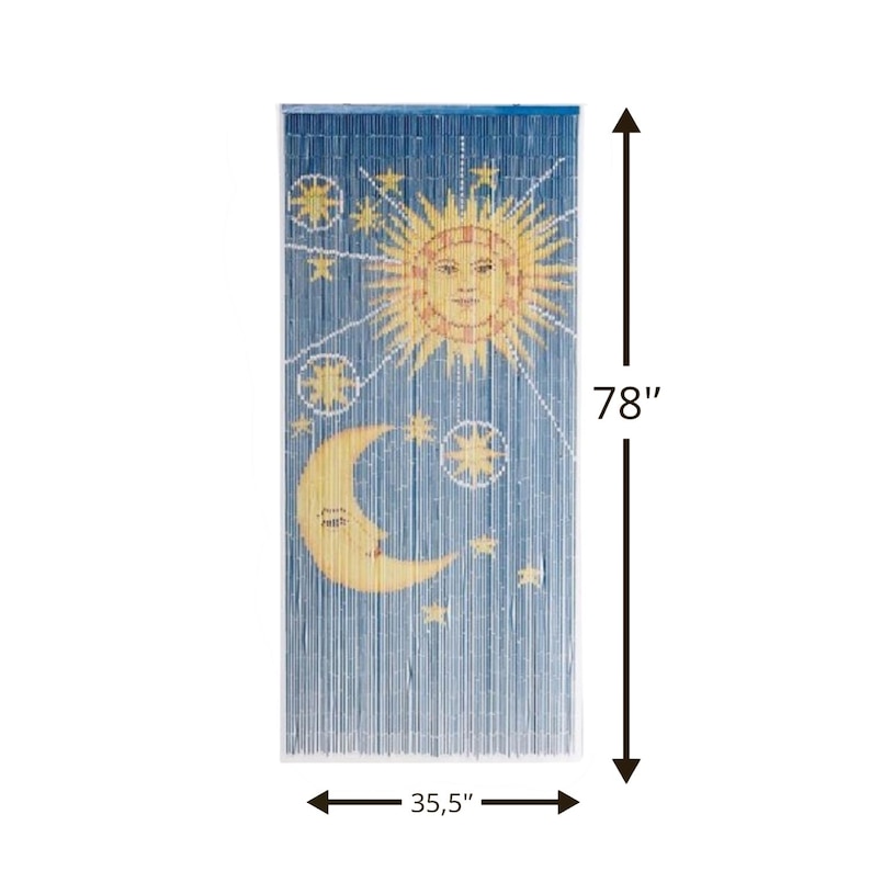 Cortina de cuentas de bambú Sol y Luna: separador de ambientes pintado a mano imagen 2