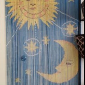 Sun and Moon Bamboo Beaded Curtain: Hand-Painted Room Divider