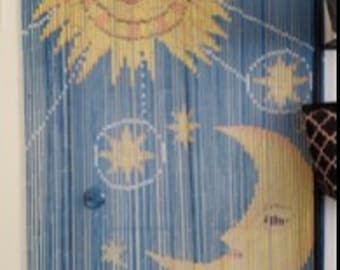 Sun and Moon Bamboo Beaded Curtain: Hand-Painted Room Divider