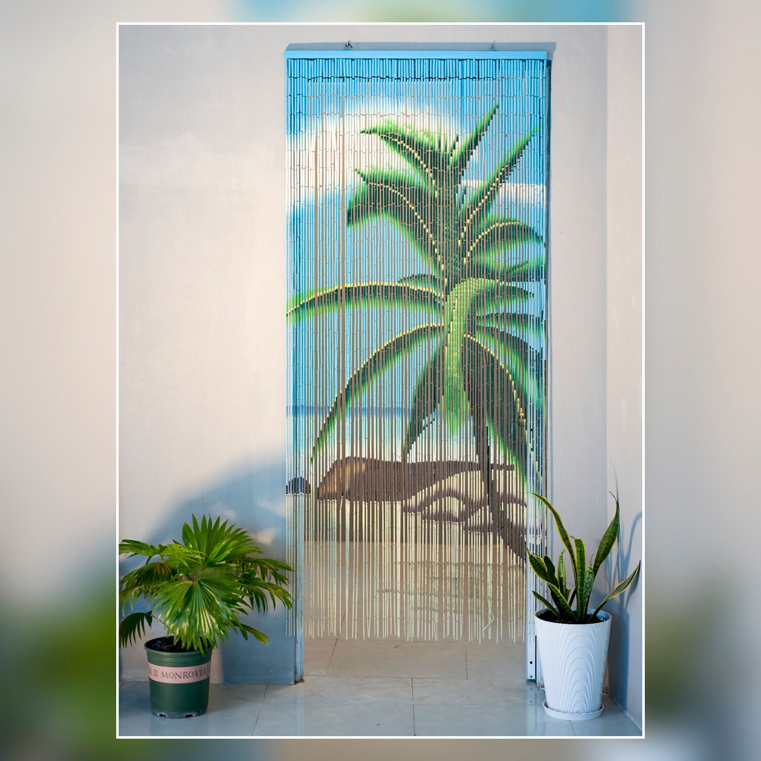 Beach tree Doorway curtains, Painted bamboo beaded curtains, wall art…