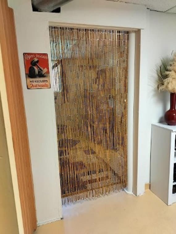 Natural Bamboo Beaded Curtain: Doorway Divider, 65 Strands (36x78)