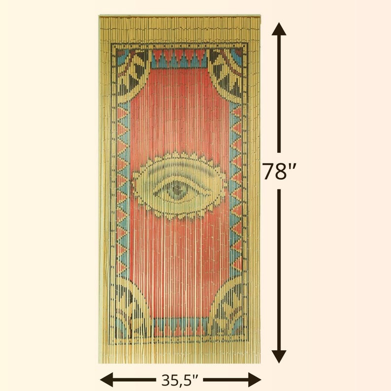 Beaded Curtain for Doorway – Boho Door Beads Curtain 35.5 x 78 In, Hand-Painted Evil Eye Design, Natural Room Divider for Modern Boho Decor image 2