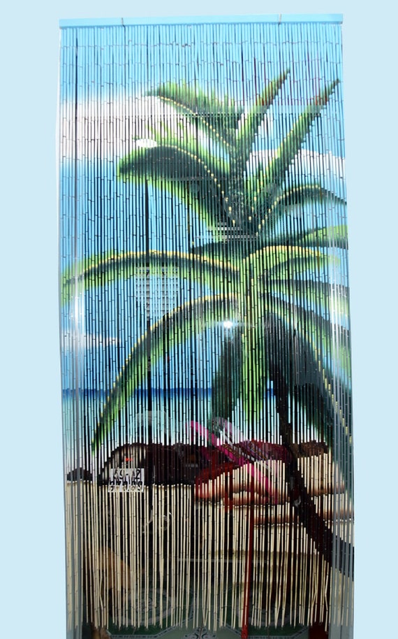 Palm Tree Doorway Curtains Painted Bamboo Beaded Curtains Etsy