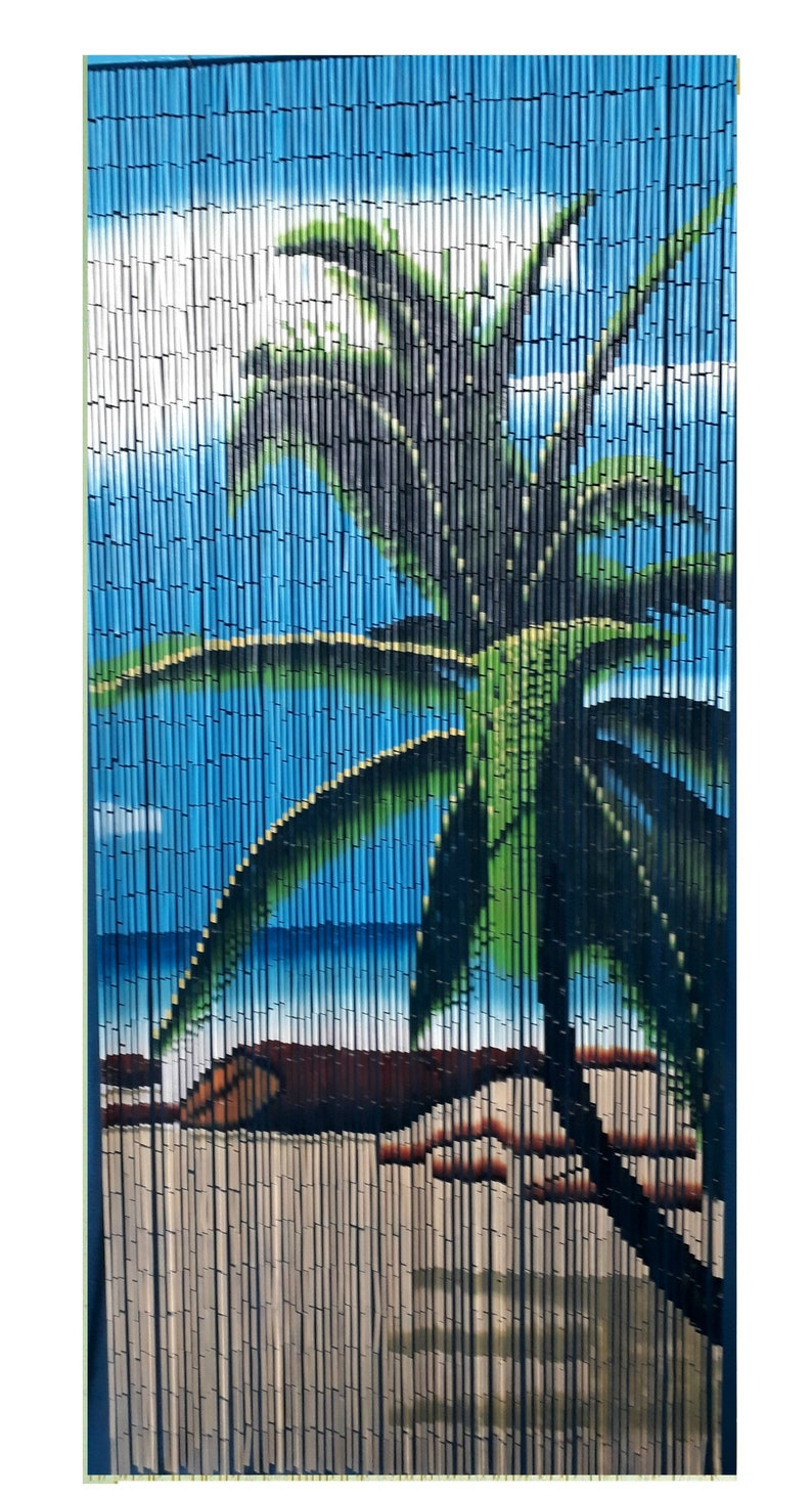 Beach tree Doorway curtains Painted bamboo beaded curtains Etsy