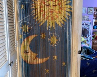 Sun and Moon Beaded curtain / room dividers / Beaded door curtain / Bamboo beaded curtains for doorways / curtain for window