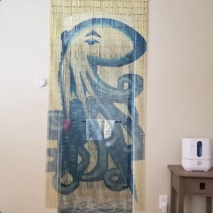 Octopus Doorway curtains, Painted bamboo beaded curtains, wall art, window treatment, room divider