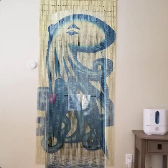 Octopus Doorway curtains, Painted bamboo beaded curtains, wall art, window treatment, room divider