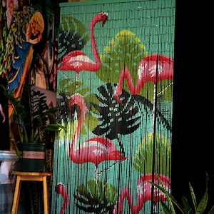 Flamingos Doorway curtains, Painted bamboo beaded curtains, Doors Bead,Beaded Door Curtain, Bamboo Door Curtain, Bamboo Curtain Doorway
