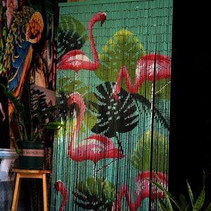 Flamingos Doorway curtains, Painted bamboo beaded curtains, Doors Bead,Beaded Door Curtain, Bamboo Door Curtain, Bamboo Curtain Doorway