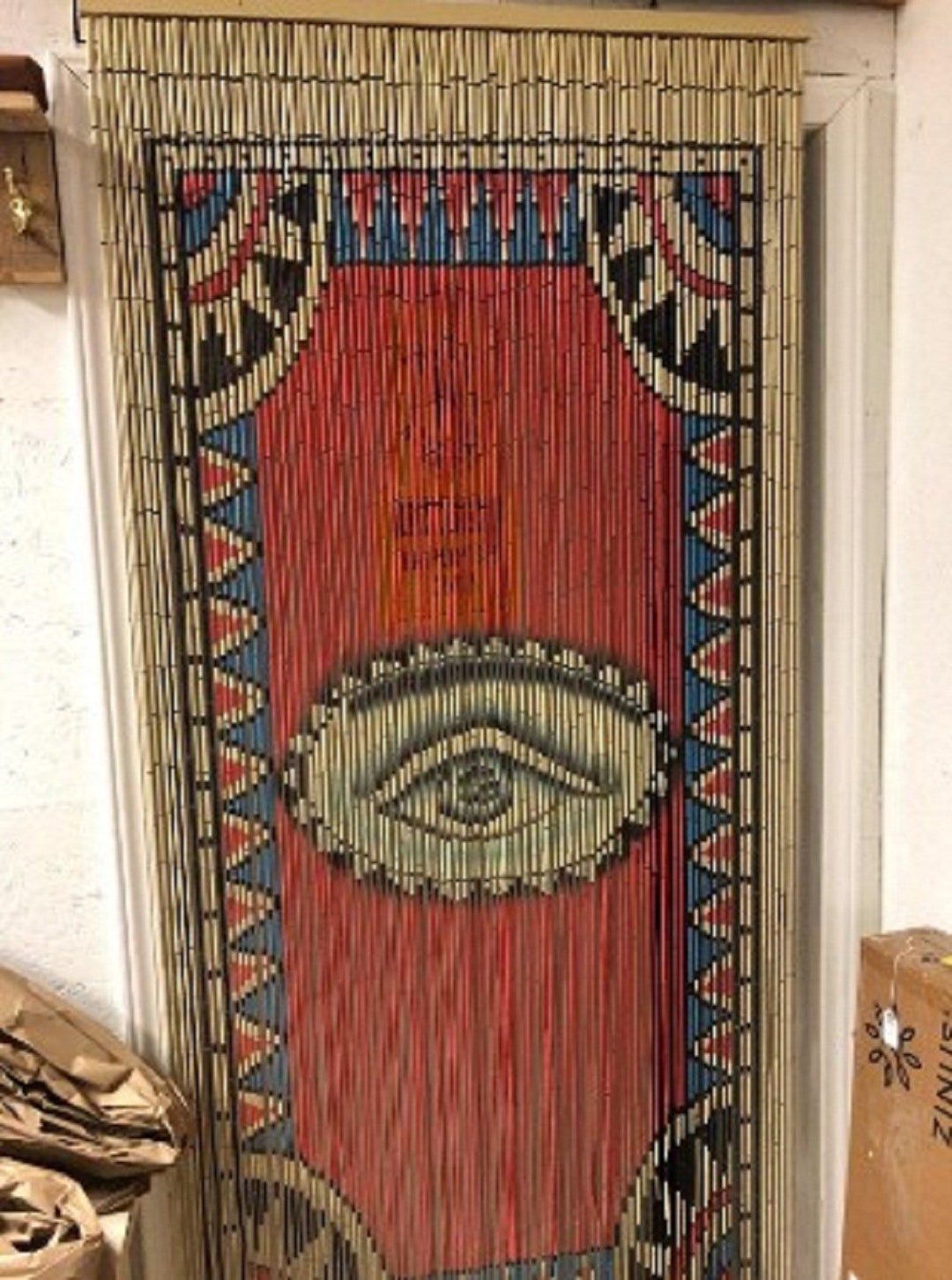 Hand Painted Bamboo Beaded Door Curtain: 