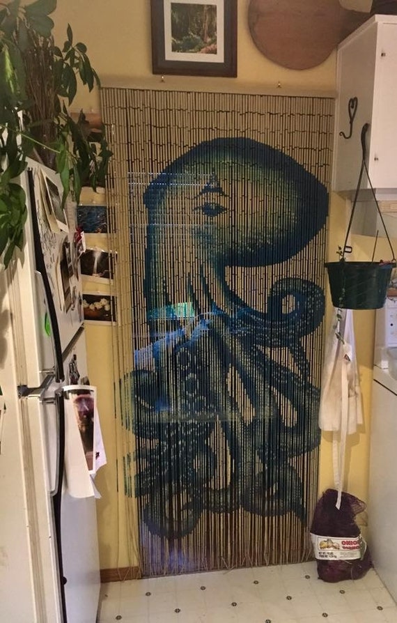 Octopus Doorway Curtains Painted Bamboo Beaded Curtains Wall Etsy