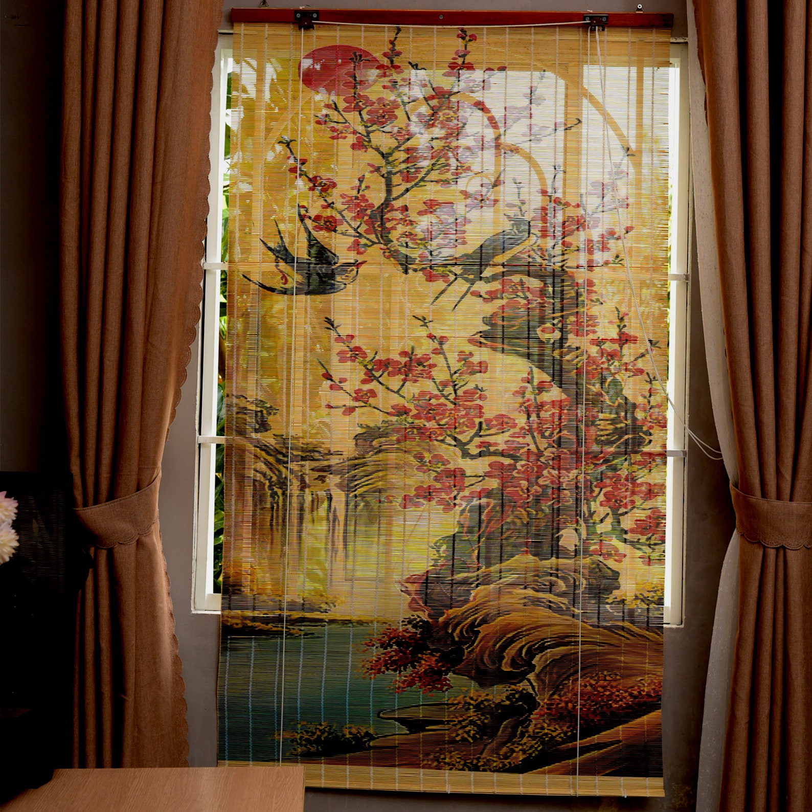 Japanese Bloom Bamboo Roll Up Window Blind W35.5 x H64 in Etsy