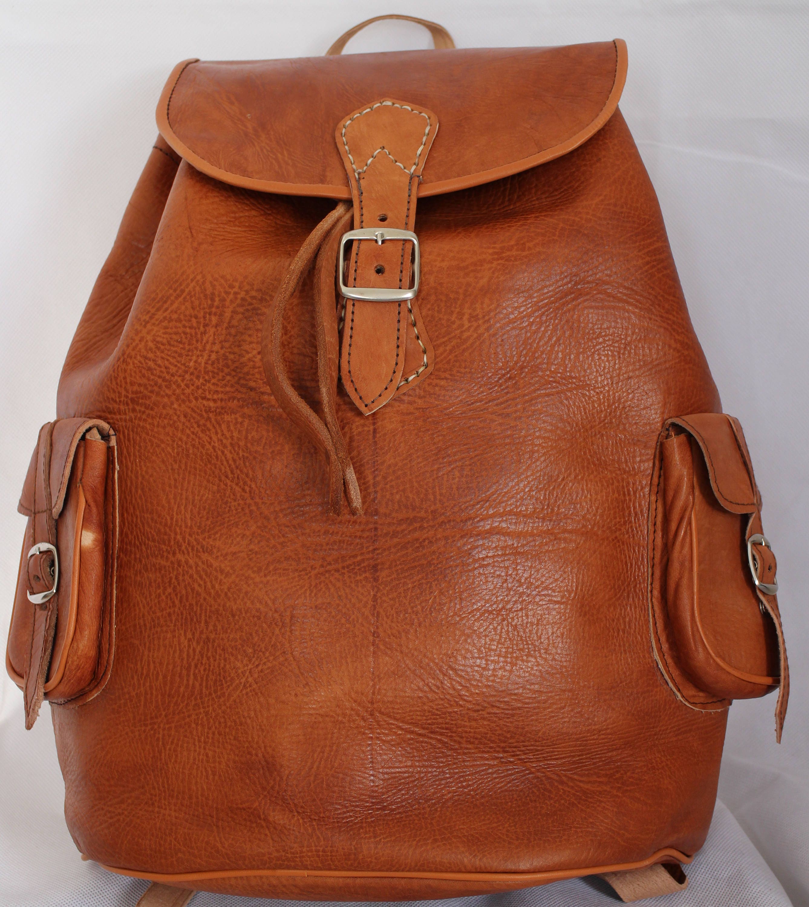 068 Large Vintage Style Real Genuine Leather Bag Rucksack Etsy